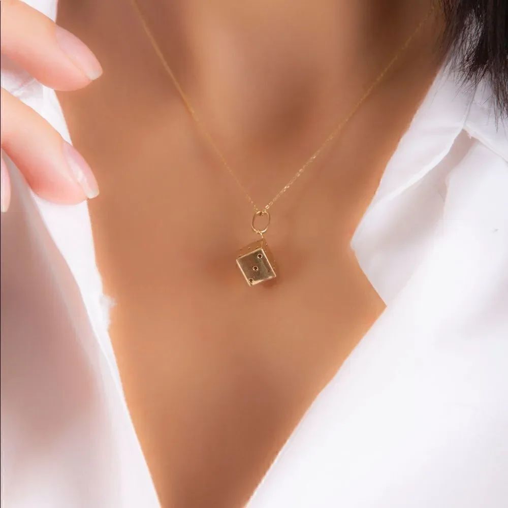 14k solid gold Dice pendant perfect & Trendy gift
